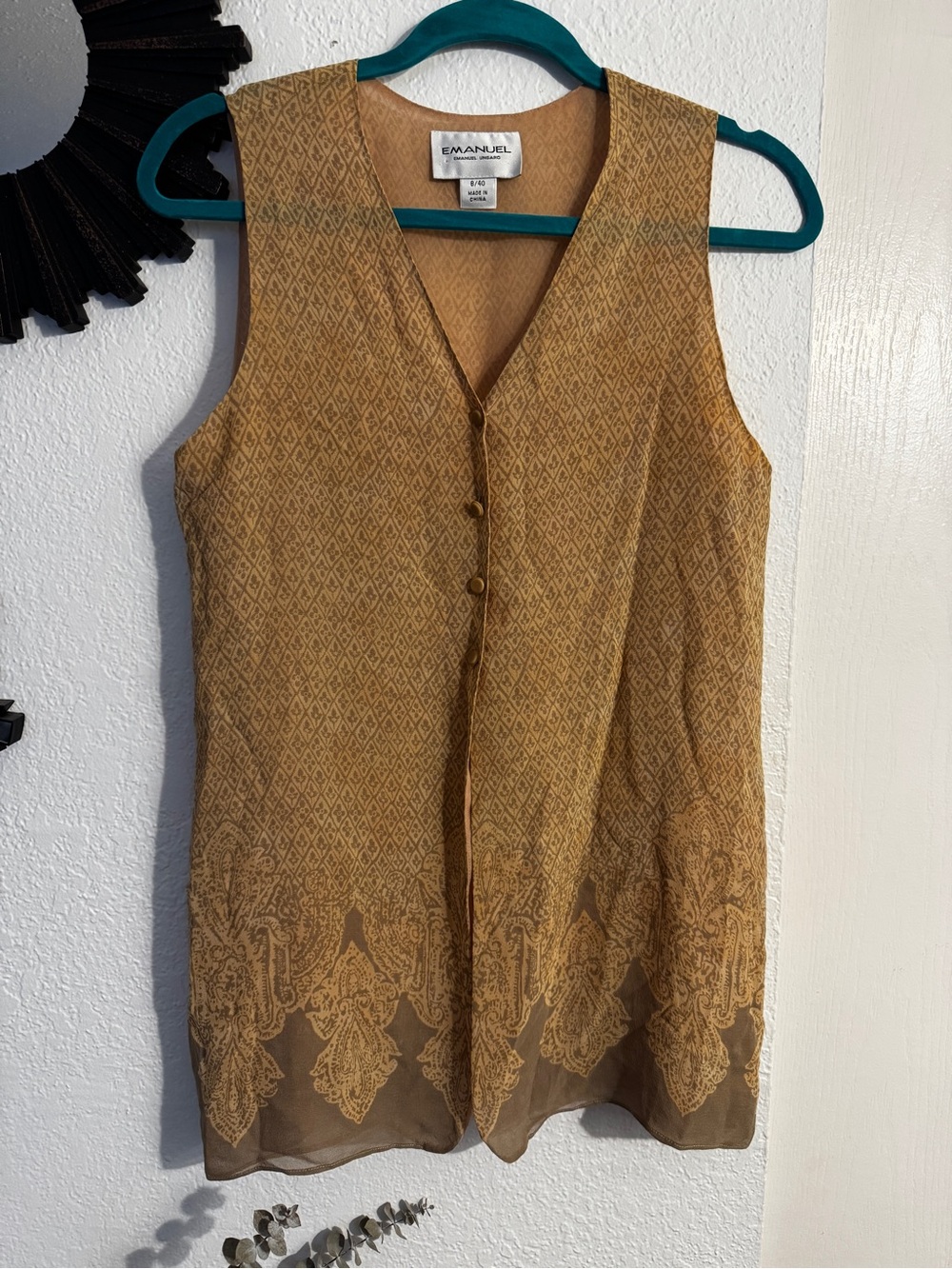 Emanuel Ungaro Sleeveless V-Neck 100% Silk Top in Mustard Gold